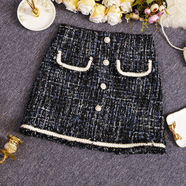 Naiste moodne kõrge vöökoha ja pärlitega seelik