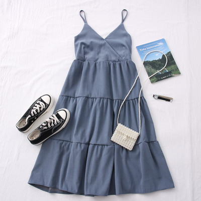 Νέο μοντέλο γυναικείο κομμένο φόρεμα με λεπτούς ιμάντες - διάφορα χρώματα