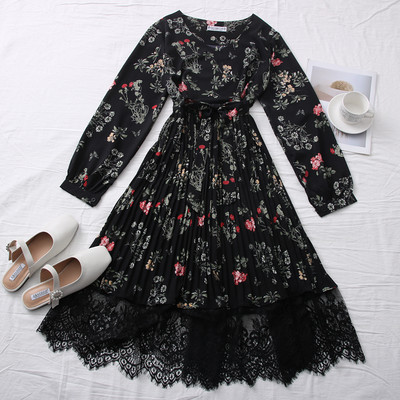 Νέο μοντέλο πολύχρωμου γυναικείου φορέματος με στρογγυλή λαιμόκοψη και δαντέλα