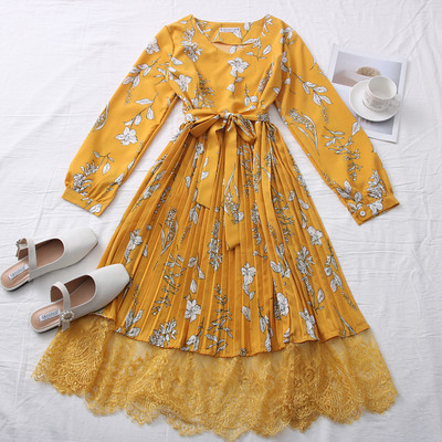 Νέο μοντέλο πολύχρωμου γυναικείου φορέματος με στρογγυλή λαιμόκοψη και δαντέλα