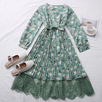 Νέο μοντέλο πολύχρωμου γυναικείου φορέματος με στρογγυλή λαιμόκοψη και δαντέλα