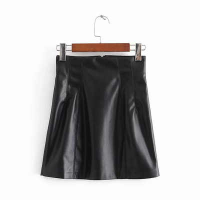 Φθινοπωρινή φούστα από οικολογικό δέρμα με ψηλή μέση - κλασικό  μοντέλο