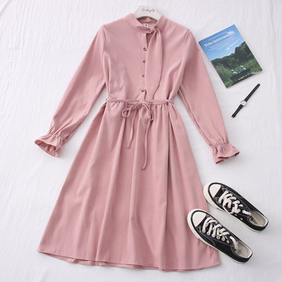 Νέο μοντέλο γυναικείο φόρεμα με κουμπιά και στρογγυλή λαιμόκοψη