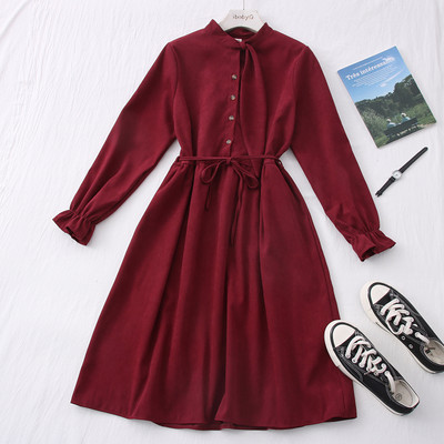 Νέο μοντέλο γυναικείο φόρεμα με κουμπιά και στρογγυλή λαιμόκοψη