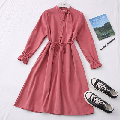 Νέο μοντέλο γυναικείο φόρεμα με κουμπιά και στρογγυλή λαιμόκοψη