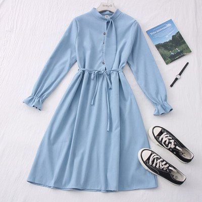 Νέο μοντέλο γυναικείο φόρεμα με κουμπιά και στρογγυλή λαιμόκοψη