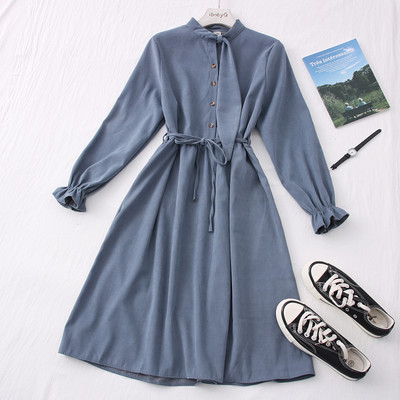 Νέο μοντέλο γυναικείο φόρεμα με κουμπιά και στρογγυλή λαιμόκοψη