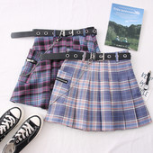 Fusta dama in carouri casual cu curea si buzunar