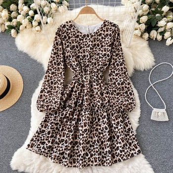 Casual γυναικείο φόρεμα με leopard print και ζώνη