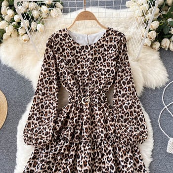 Casual γυναικείο φόρεμα με leopard print και ζώνη