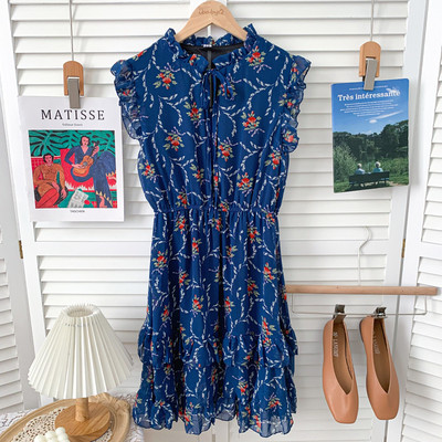 Casual φόρεμα με στρογγυλή λαιμόκοψη και λουλουδάτο μοτίβο