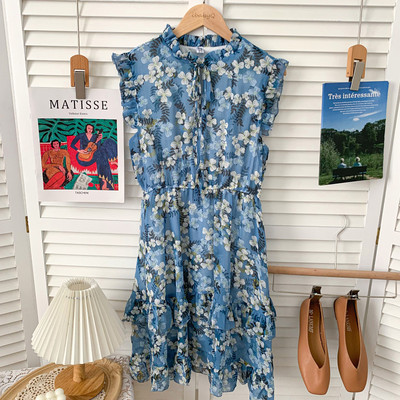 Casual φόρεμα με στρογγυλή λαιμόκοψη και λουλουδάτο μοτίβο