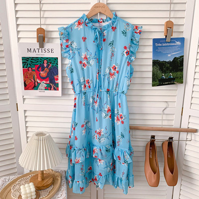 Casual φόρεμα με στρογγυλή λαιμόκοψη και λουλουδάτο μοτίβο