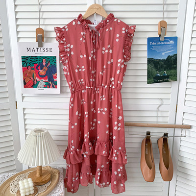 Casual φόρεμα με στρογγυλή λαιμόκοψη και λουλουδάτο μοτίβο