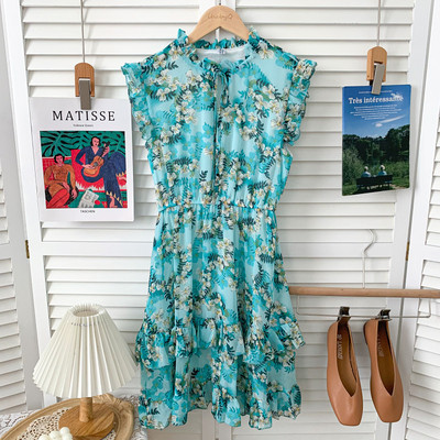 Casual φόρεμα με στρογγυλή λαιμόκοψη και λουλουδάτο μοτίβο