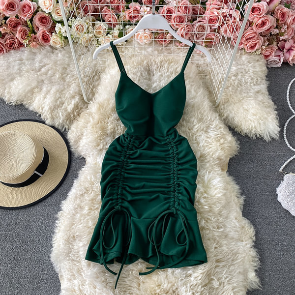 Γυναικείο casual φόρεμα με  κορδόνια  και λεπτά τιραντάκια