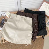 Нов модел дамска кожена пола с връзки в няколко цвята