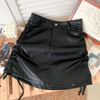 Нов модел дамска кожена пола с връзки в няколко цвята