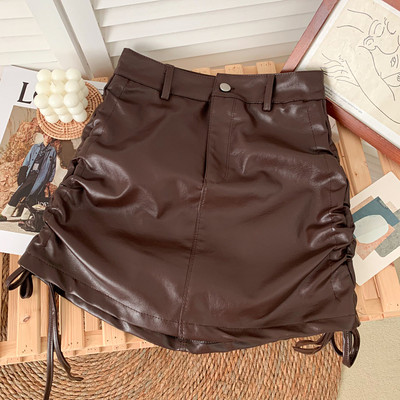 Нов модел дамска кожена пола с връзки в няколко цвята