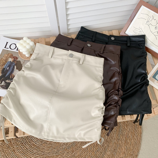 Нов модел дамска кожена пола с връзки в няколко цвята