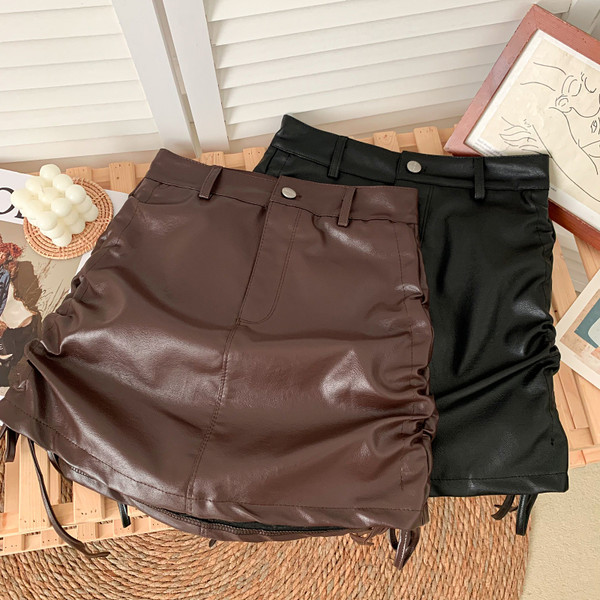 Нов модел дамска кожена пола с връзки в няколко цвята