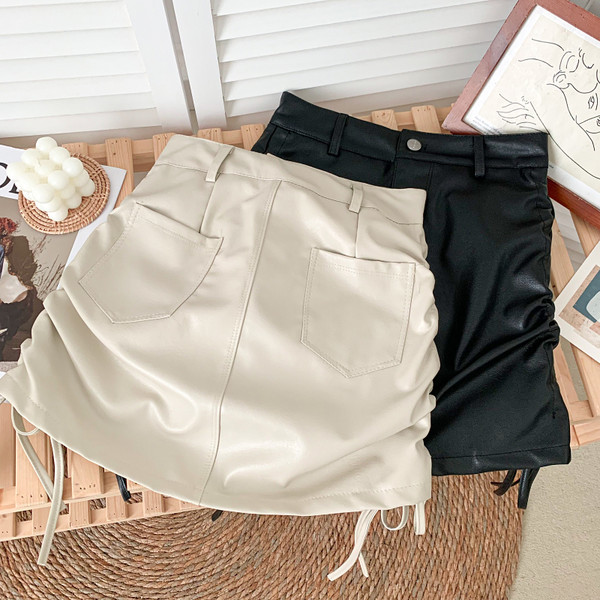 Нов модел дамска кожена пола с връзки в няколко цвята