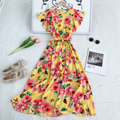 Rochie moderna de dama cu model floral si decolteu rotund