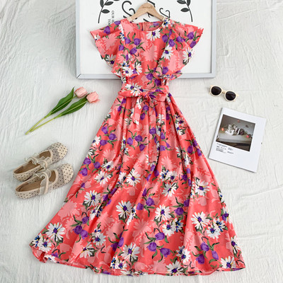 Rochie moderna de dama cu model floral si decolteu rotund