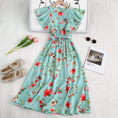 Rochie moderna de dama cu model floral si decolteu rotund