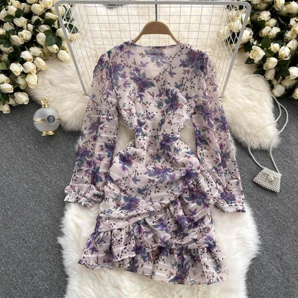 Ležerna ženska cvjetna haljina s V izrezom