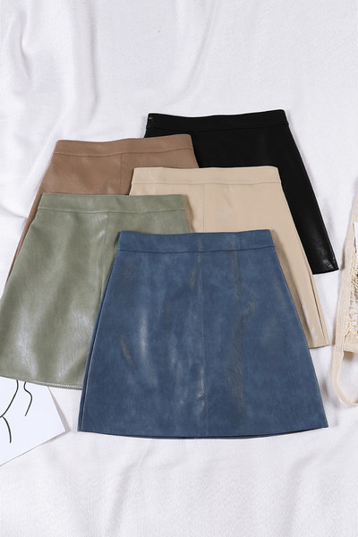 Kožna ženska suknja visokog struka-retro stil