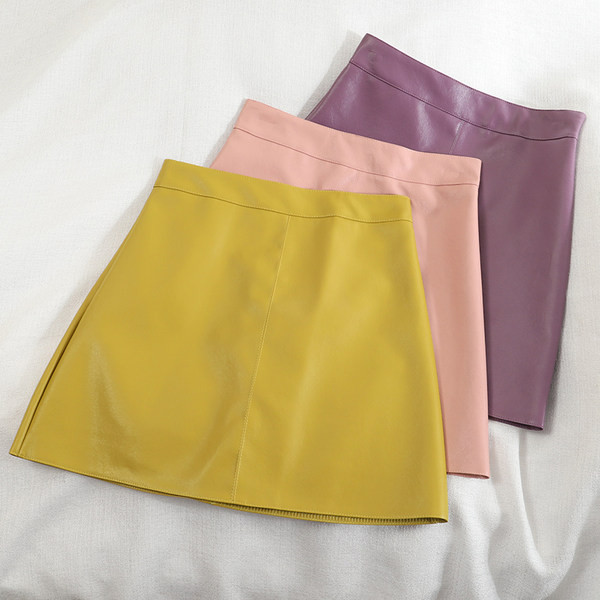 Kožna ženska suknja visokog struka-retro stil