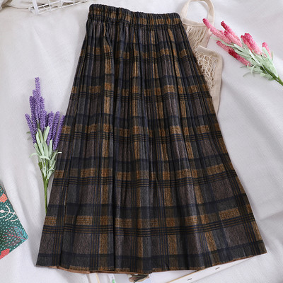 Карирана дамска еластична пола с висока талия