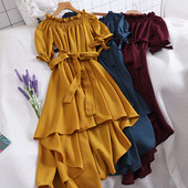 Ежедневна дамска асиметрична рокля с къс ръкав