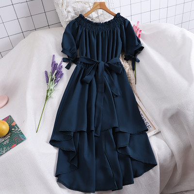 Ежедневна дамска асиметрична рокля с къс ръкав