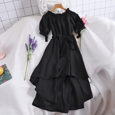 Ежедневна дамска асиметрична рокля с къс ръкав