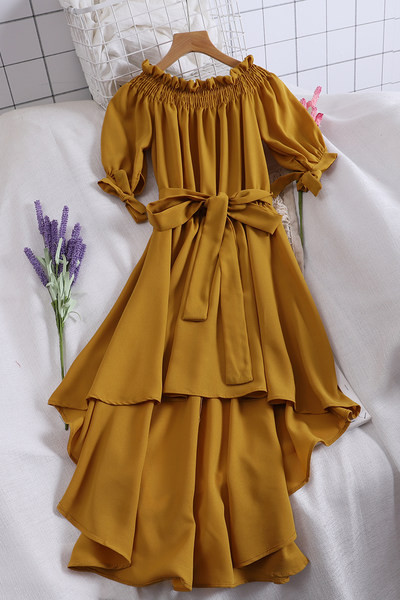 Ежедневна дамска асиметрична рокля с къс ръкав