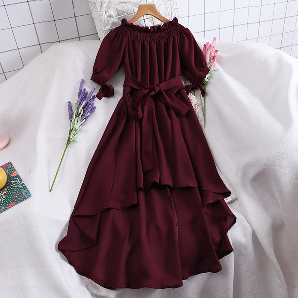 Ежедневна дамска асиметрична рокля с къс ръкав