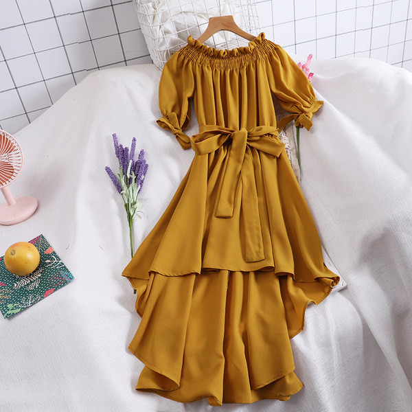 Ежедневна дамска асиметрична рокля с къс ръкав