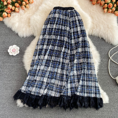 Fusta lunga de dama moderna cu talie elastica si dantela