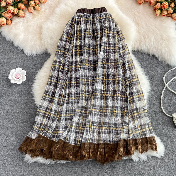 Fusta lunga de dama moderna cu talie elastica si dantela