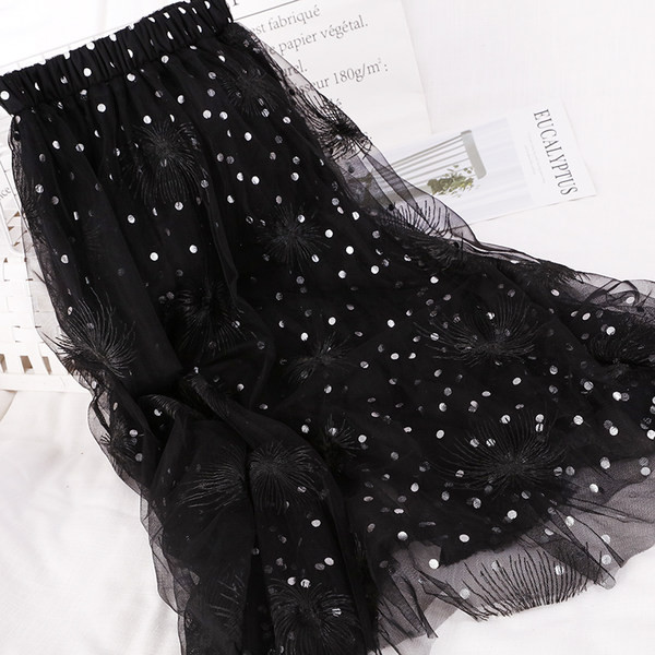 Fusta lunga de dama cu talie inalta si paiete