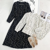 Нов модел дамска рокля с обло деколте и дълъг ръкав - бял и черен цвят