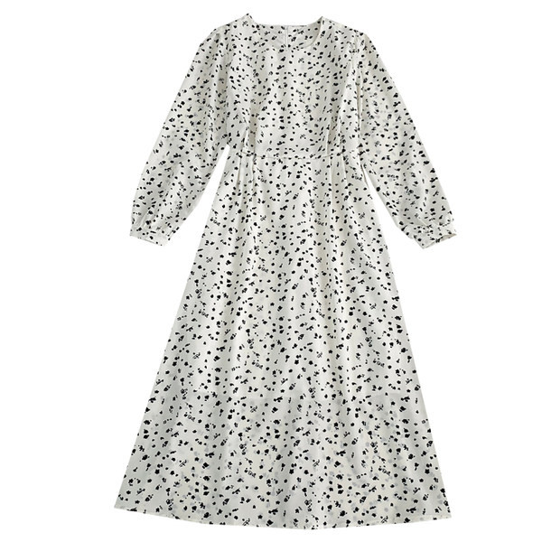 Нов модел дамска рокля с обло деколте и дълъг ръкав - бял и черен цвят