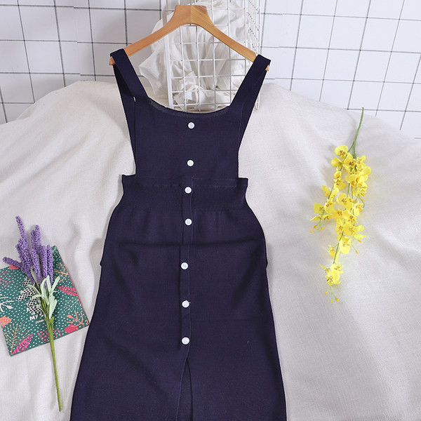 Naiste vabaaja kleit nööpide ja rihmadega