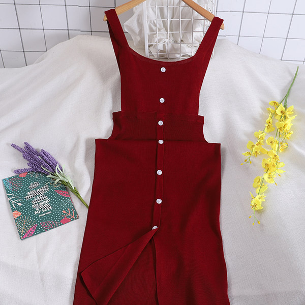 Naiste vabaaja kleit nööpide ja rihmadega