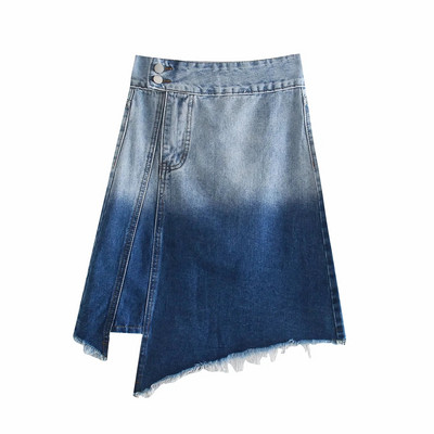 Fusta denim asimetrica in culori irizate