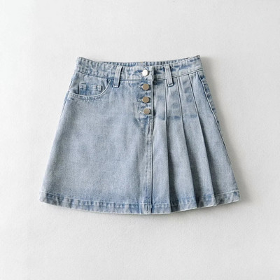 Denim redőzött szoknya gombokkal