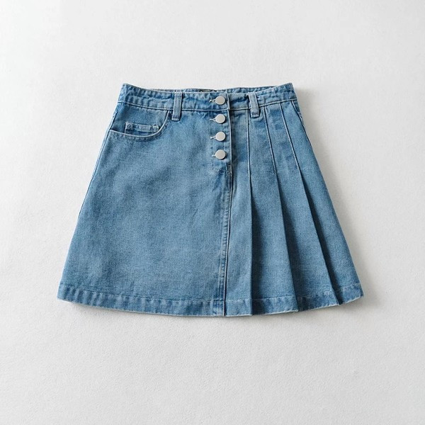 Denim redőzött szoknya gombokkal