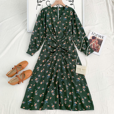 Új modell női ruha spitz nyakkivágással és hosszú ujjú - három színben